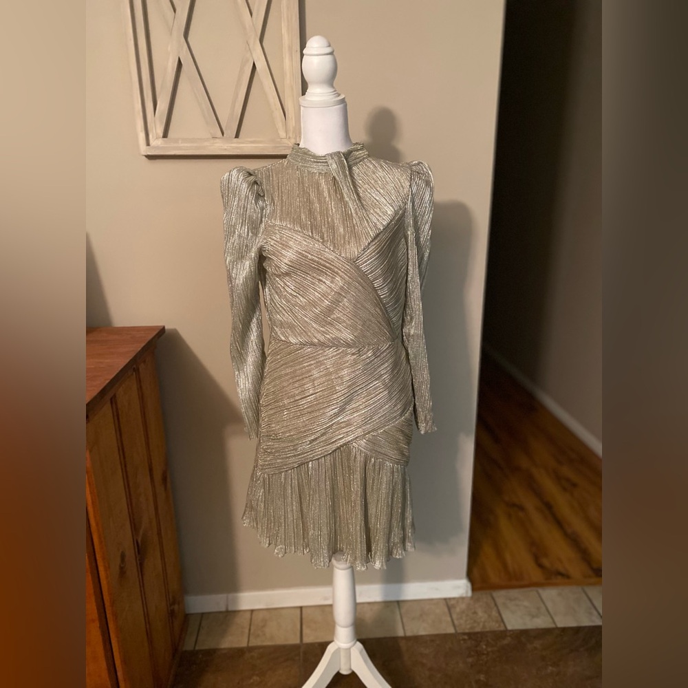 Metallic long sleeve minidress